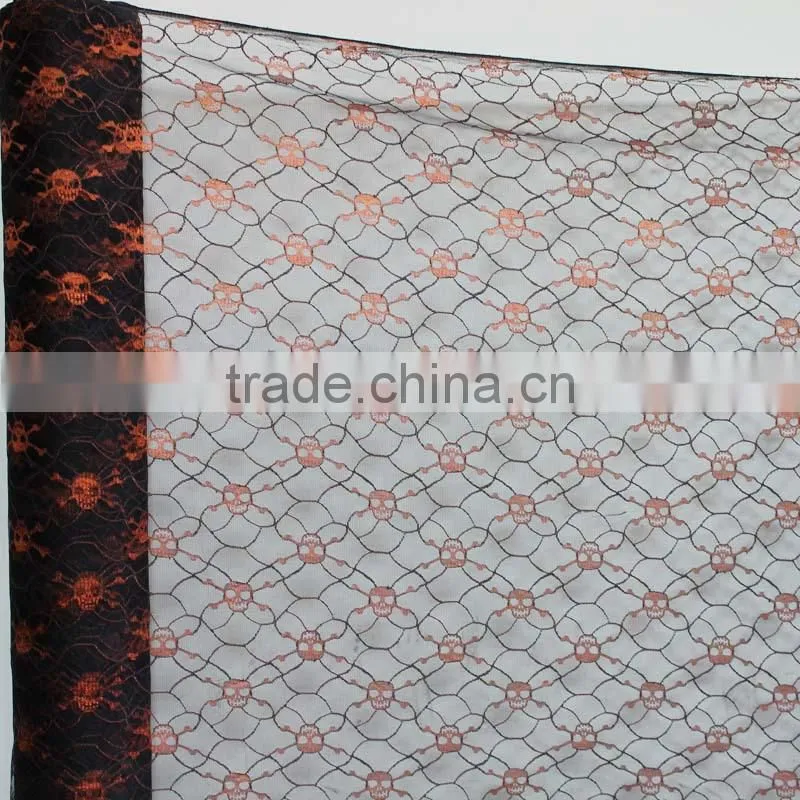 halloween tulle fabric skull printed polyester fabric soft stretch polyester fabric