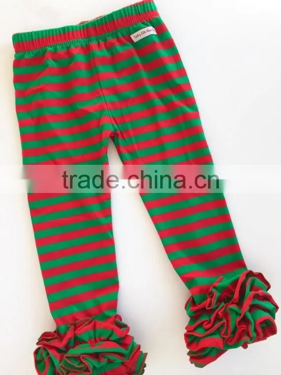 Christmas Ruffle Leggings Toddlers 95% Cotton 5% Spandex Icing Legging Red and Green Striped Pants