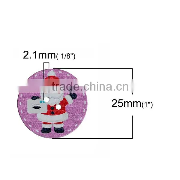 Wood Sewing Buttons Scrapbooking 4 Holes Round Multicolor Christmas Santa Claus Pattern