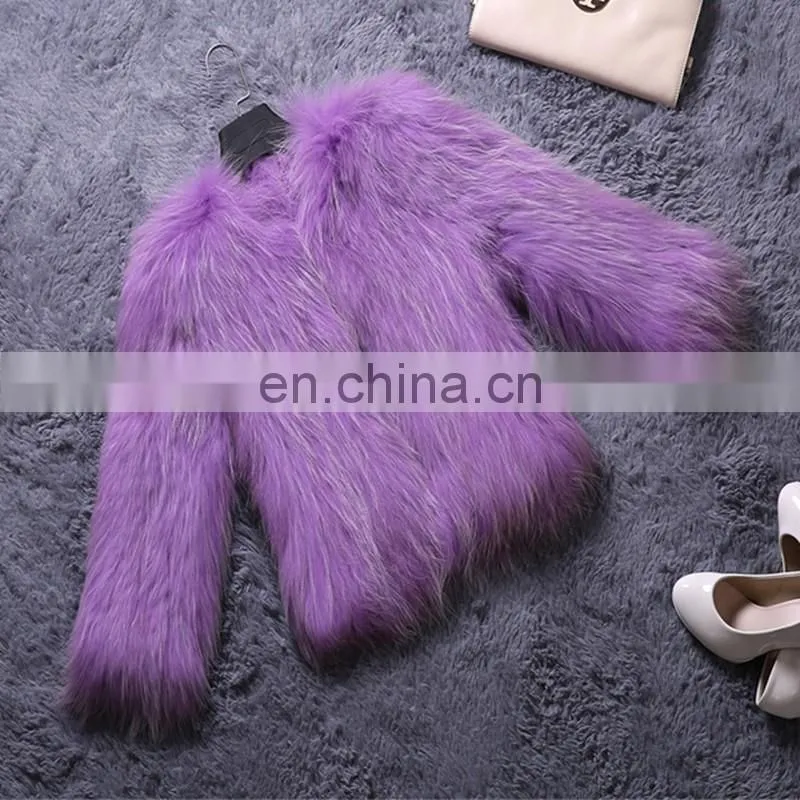 Solid color winter fashion hand made fur overcoat raccoon fur outer wear
