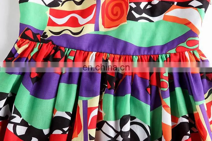 Ladies high quality linen v neck dress designs wide strap dress