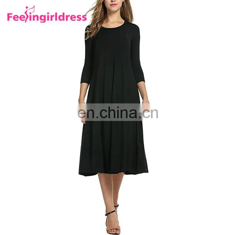 Wholesale Casual Long Sleeve Midi-Length Black 2017 Women Dresses