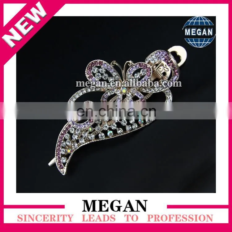 Cheap Silver Plated Bowknot Shape Rhinestone Hair Clips ornament for Girls