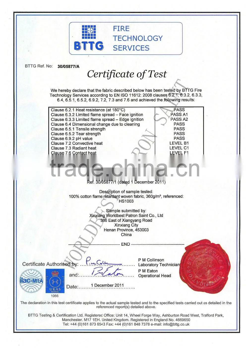 100% cotton Flame resistant and antistatic fabric for safety clothes