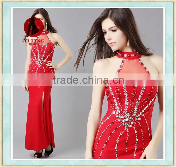 Elegant red beaded evening dress