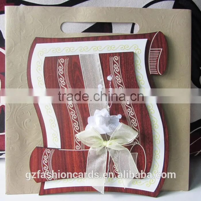2016 New Design Wave Shape Chocalate Luxury Wooden Wedding Card Invitation