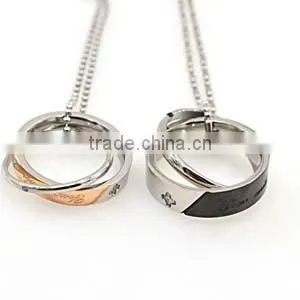 Fashion silver and gold plated stainless steel double rings jewelry pendant