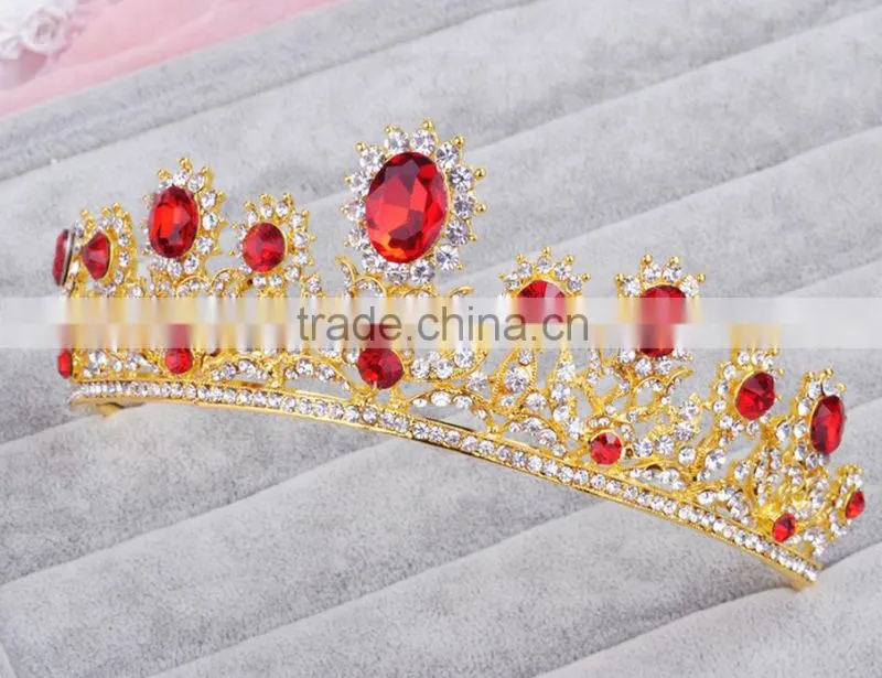 The new bride crown headdress red diamond white wedding jewelry