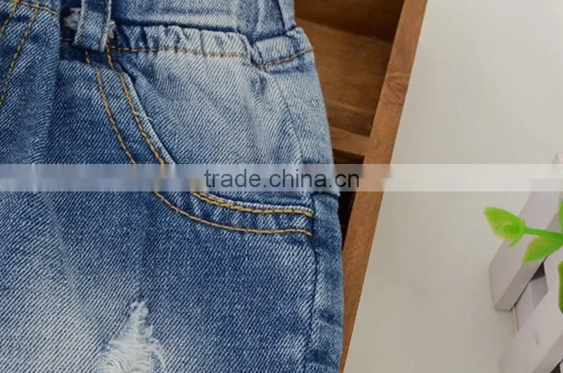 Wholesale Baby Girl Clothes 2016 New Summer Girl Ripped Jeans Lovely Little Girl Cropped Trousers