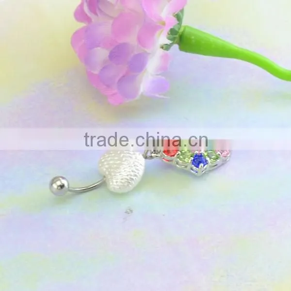 BR01820 medical steel fake shell dangle multi-colour gems flat navel belly rings