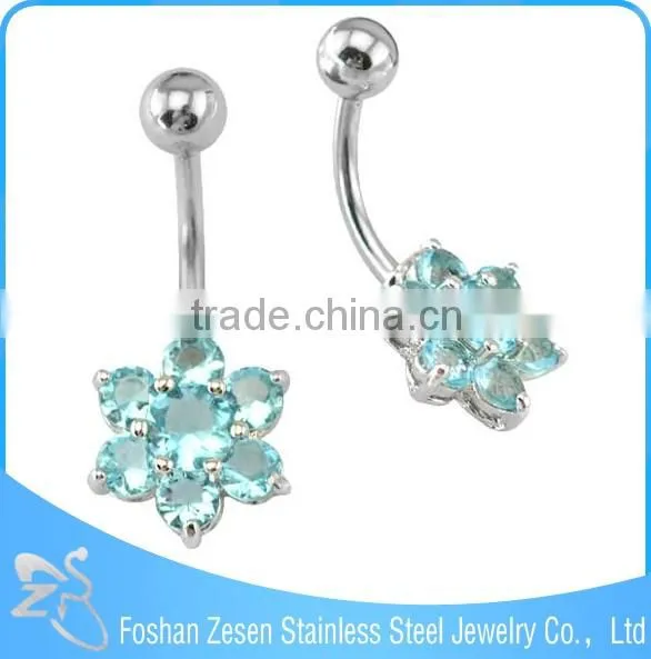 Lovely Curved Bar Blue Claw Cubic Zircon Bee Flower Navel Belly Ring