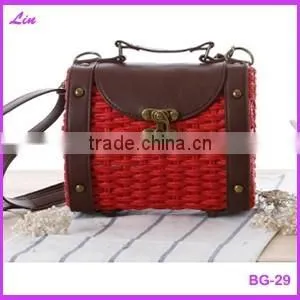 Fashion girl's beige paper straw craft bag
