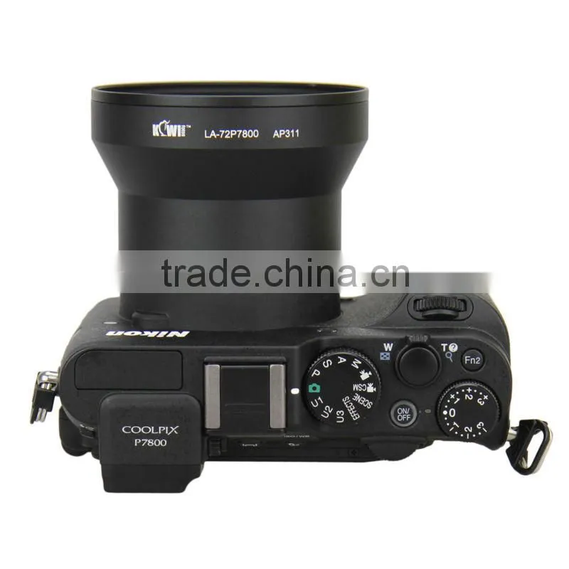 Kiwifotos Lens adapter tube LA-72P7800 provides 72mm filter mount for NIKON COOLPIX P7800 and COOLPIX P7700 digital camera