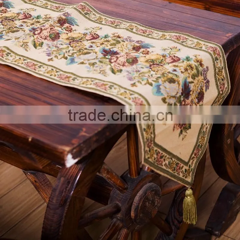 Plus Tassels Table Runner In Jacquard Polysilk