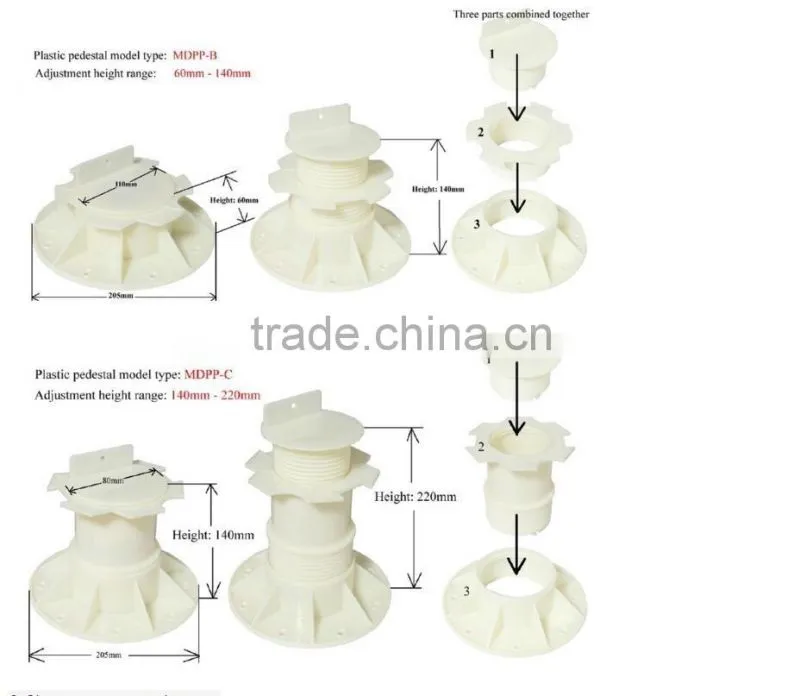 adjustable plastic deck support raised access floor pedestal