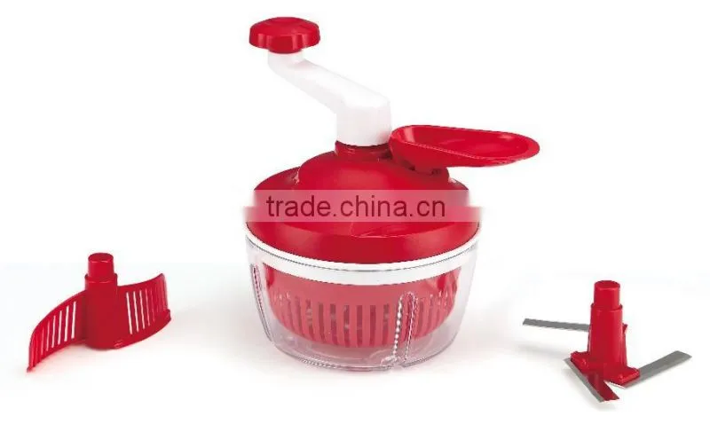 Multipurpose 3 in 1Plastic Salad Spinner with Cutter and Mixer Manual Salad Spinner with Handle Plastic Food Processor