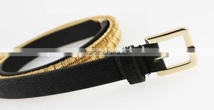 2015 fashion dress PU belt with shiny gold metal accessories in yiwu