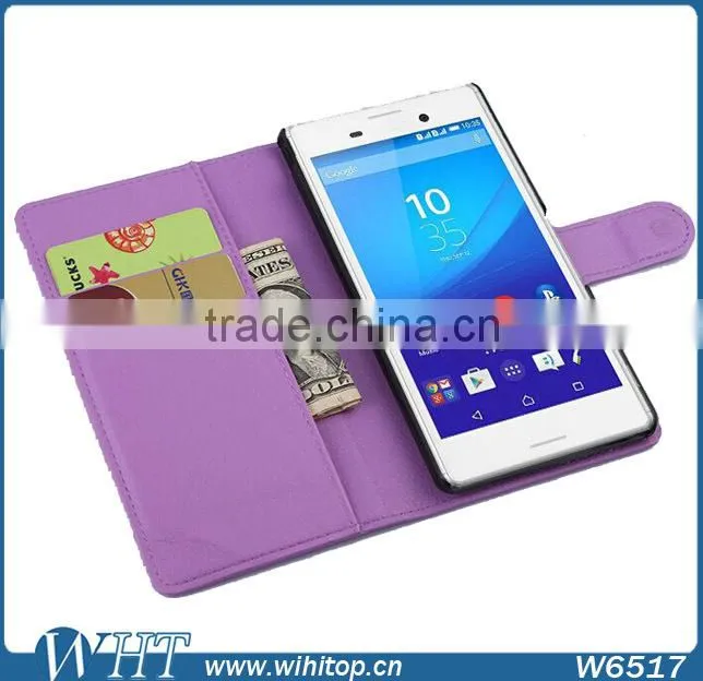 Hot Selling PU Leather Wallet Case for Sony Xperia M4, Wholesale for Xperia Z4 Aqua Cell Phone Case