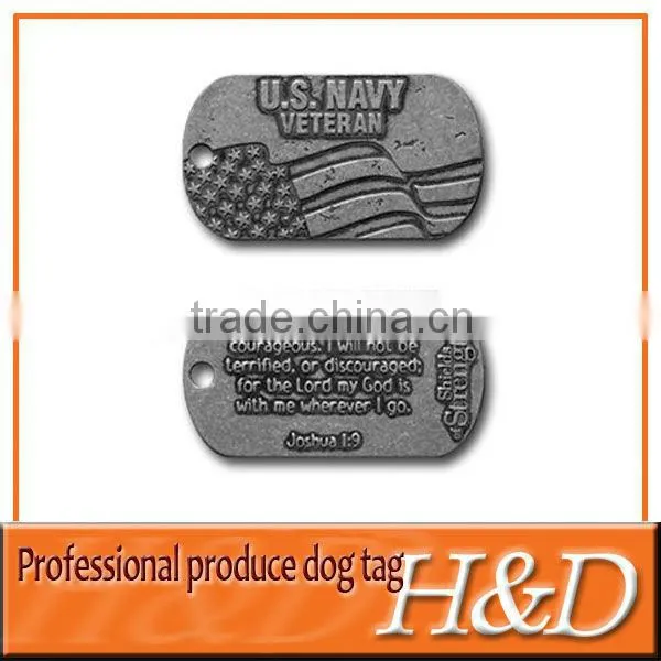 bone shape metal dog tag with flag carved