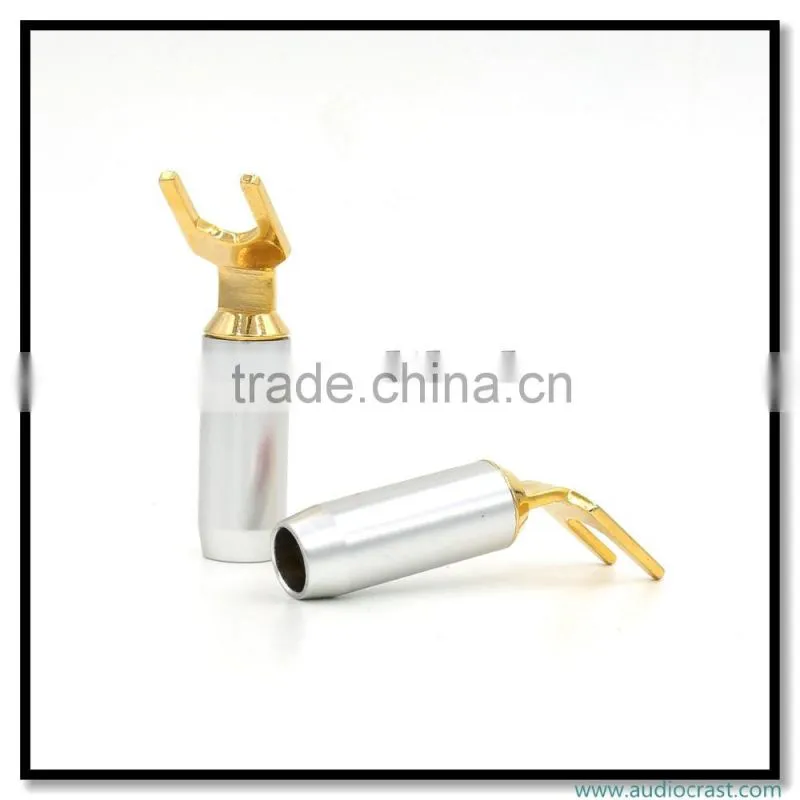Golden Screw Locking Banana connector Speaker Spade fork plug