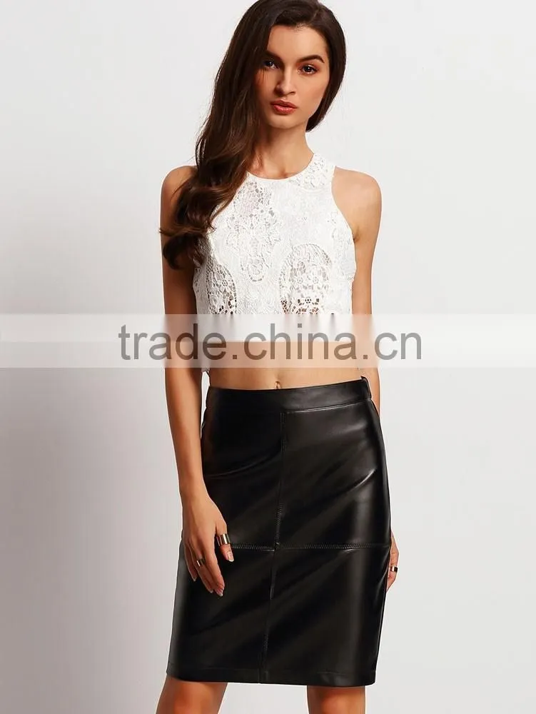 2016 spring summer new arrival midi wrapped bodycon mature woman leather skirt