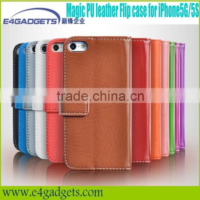 Luxury card holder slot PU wallet stand leather case for iphone5