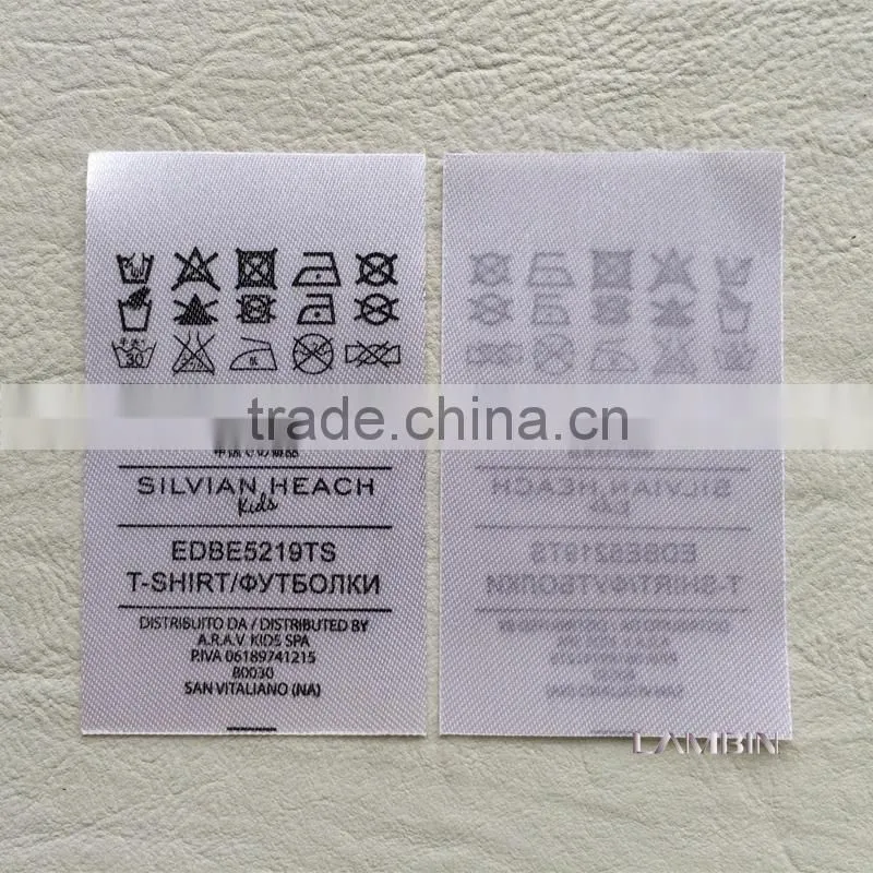 Printed Satin ribbon washing care symbol mark label for European dress