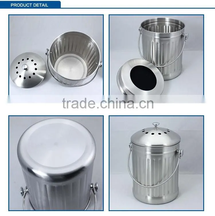 1.0 Gallon Stainless steel kitchen compost pail with Charcoal Filter