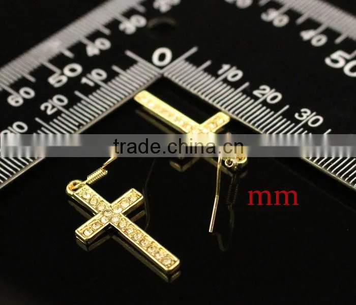 crystal gold cross dangle women earrings