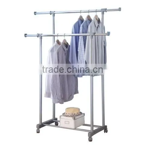 Double Rail Adjustable Telescopic Rolling Clothing & Garment Rack