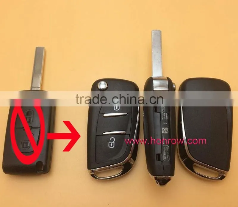 Citroen 2 button modified flip remote car key shell replacement with VA2 307 Blade -- With battery place (No Logo)