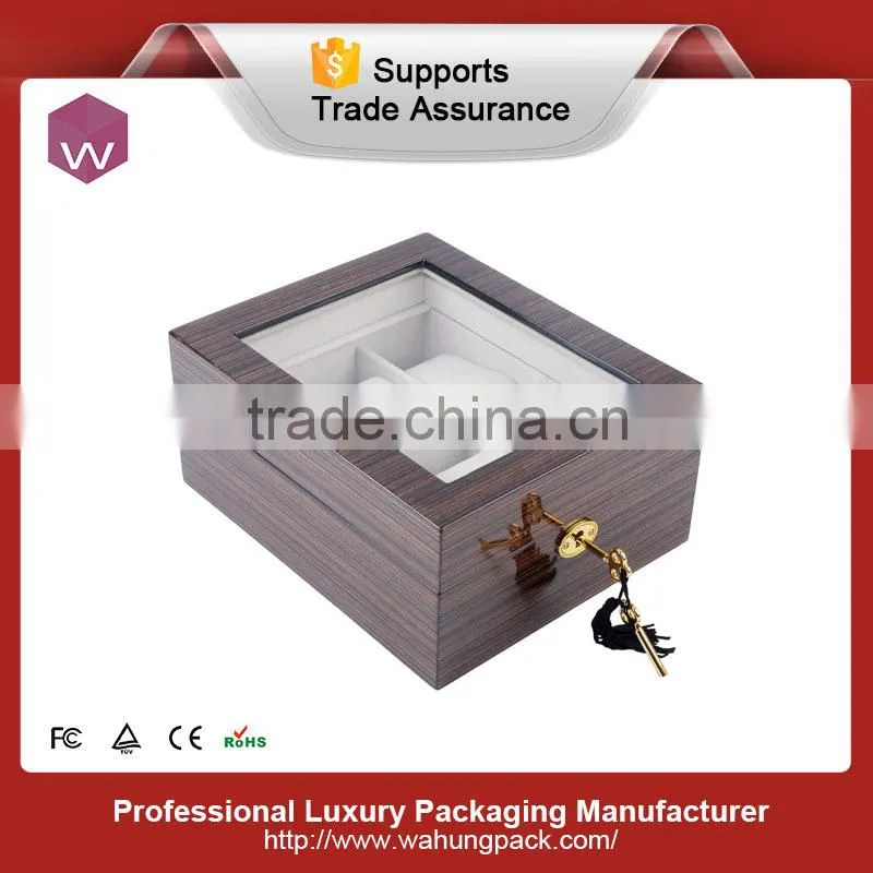 Black High Glossy Lacquer Watch Wooden Box With Two Storage Space