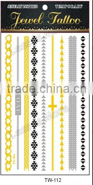 Metallic Gold Silver Black Flash Temporary Tattoo