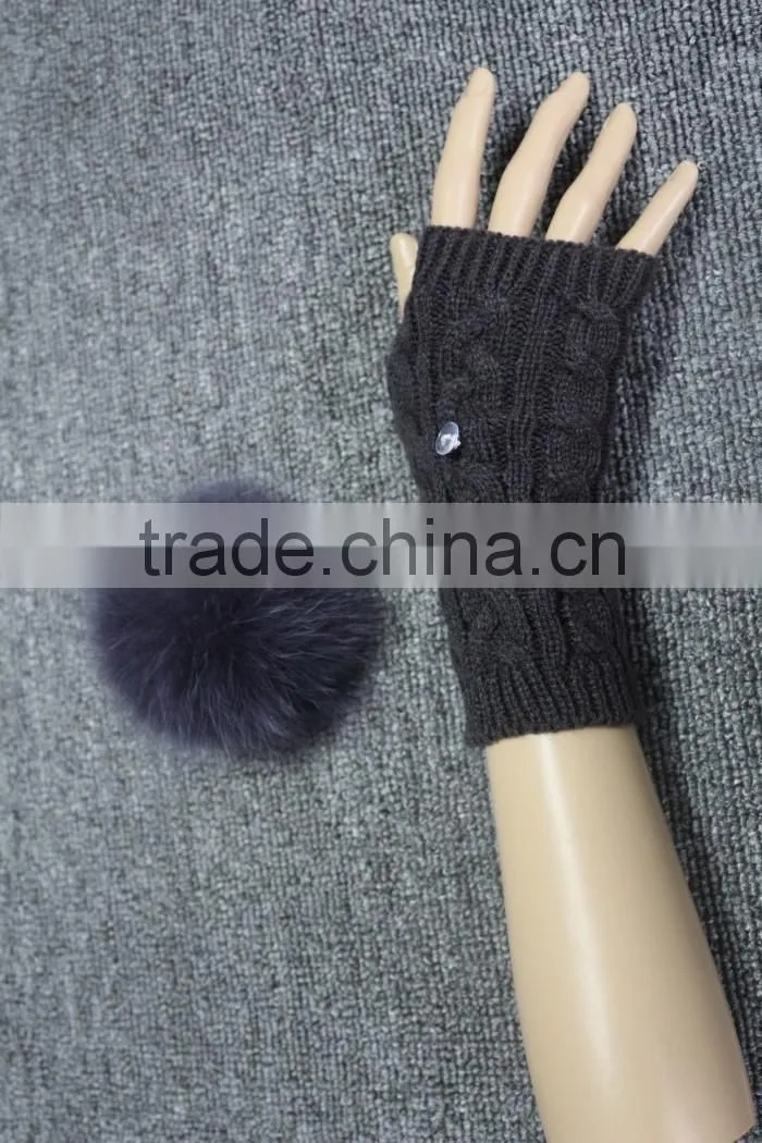 Factory price women's leather gloves with rex rabbit fur/black gloves