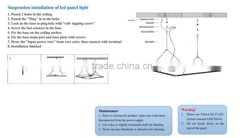 IP20 LED Flat Mounted Panel Light Square 600x600 42W Aluminum Shell Current 900mA for Schools Workshops Paking Garages