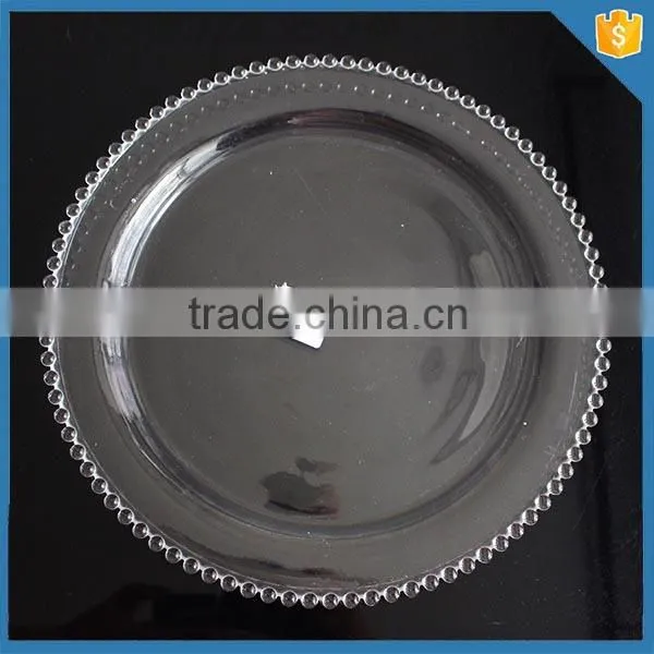 LXHY-P019 Size 13" Wedding glass crystal pearl beaded charger plate