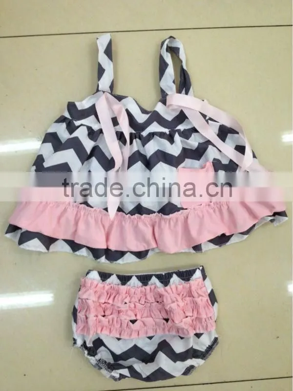 Wholesale zig zag chevron design baby swing top and bloomer in set