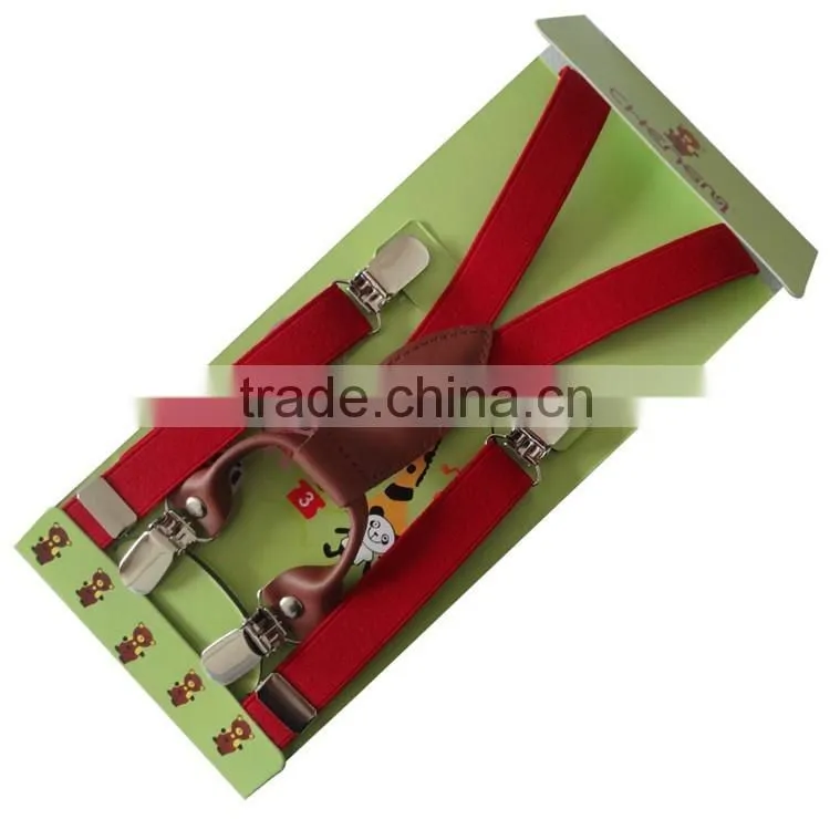 Fashion Genuine Leather Fittings Children Elastic Suspender 4 Clips