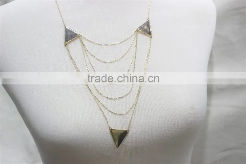 Triangle Layered Necklace Gold Smooth Surface Metal Necklace 2016 Fashion Style Wholesale
