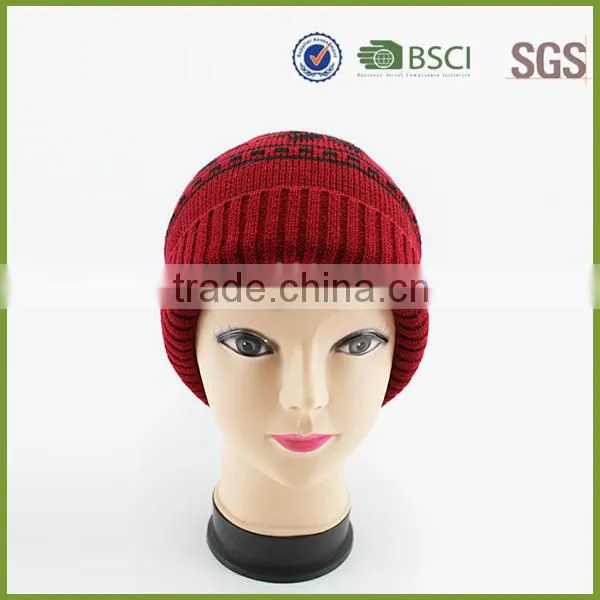 Blue Color Custom Knitted Pom Beanie Hat with Fur