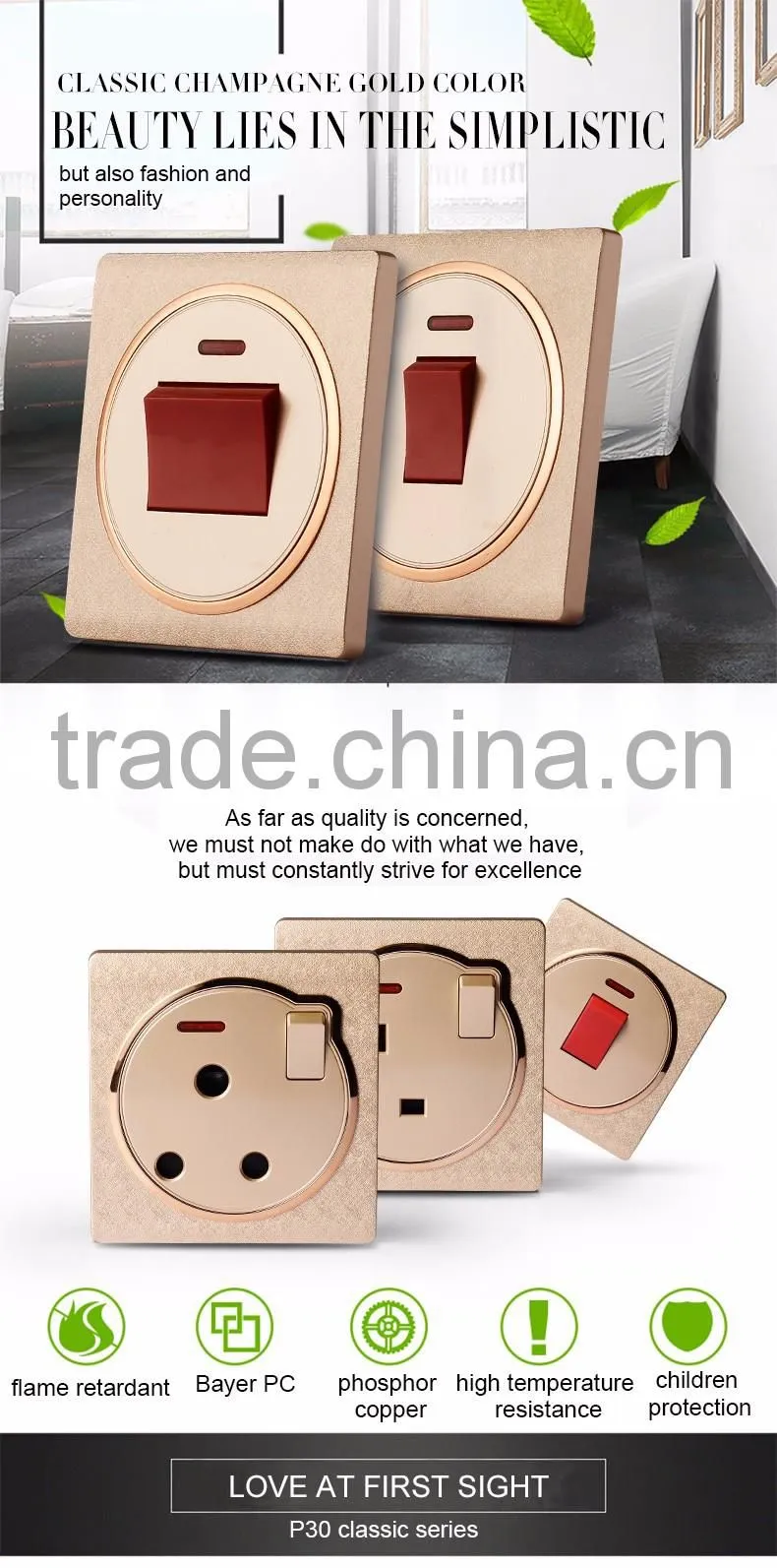 2016 new design BS Standard wall mounted luxury 13A 250V single 1 gang 3 pole pin electrical switch socket for home hotel