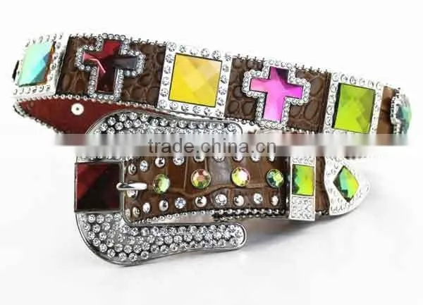 Bride Colorful Rhinestone Crystal Croc Embossed Western Cowgirl Belts