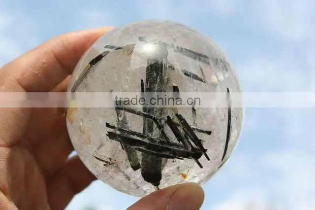 59mm(2.3") black Tourmaline Quartz Sphere, Crystal Ball Language Option French