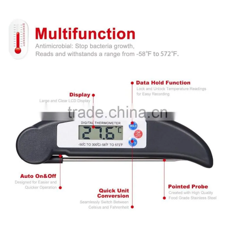 Long Probe LCD Screen Digital Stainless Baby Milk BBQ Meat Cooking Thermometer with Instant Read