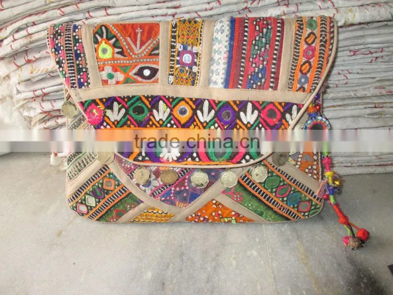 Leather Fringe Hand Bag Vintage Banjara Handbag Gypsy jari Banjara Bag