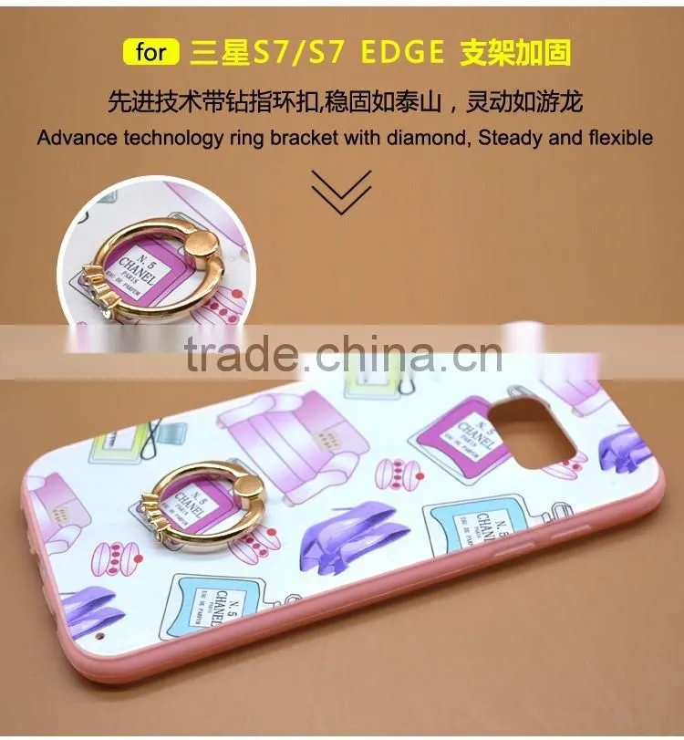 Fashion Prefume TPU+PC 2-in-1 Hybrid Pattern Painting Cases With Ring Bracket For Samsung 7s Edge Phone Case