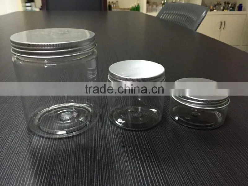 china 250g 300g 400g pet jars with aluminum lid clear pet jar