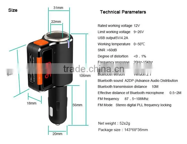 BC09 new product Bluetooth FM hands-free car charger with Cigarette Lighter Port
