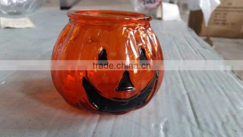 pumpking shaped glass candle jars for Halloween