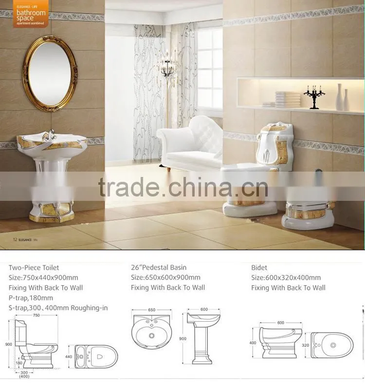 Hot Sale Bathroom Ceramics Decorated color two piece toilet